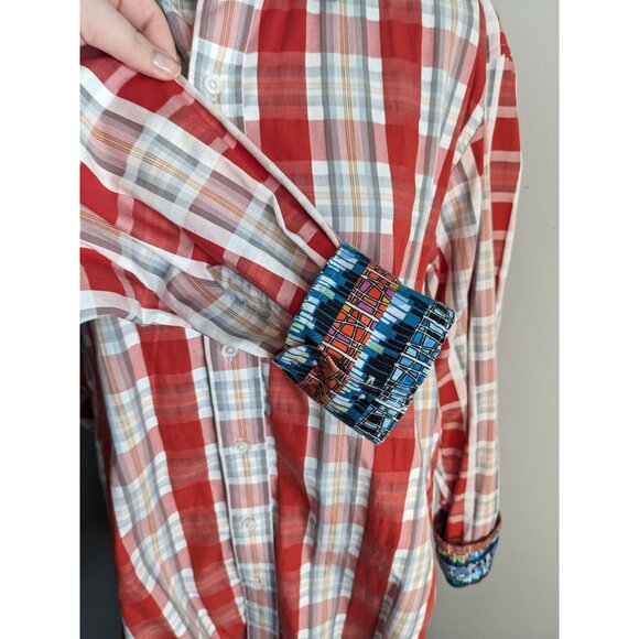 Robert Graham Red and White Plaid Men's Button‎ Up with Contrast Cuffs - L - Picture 2 of 11